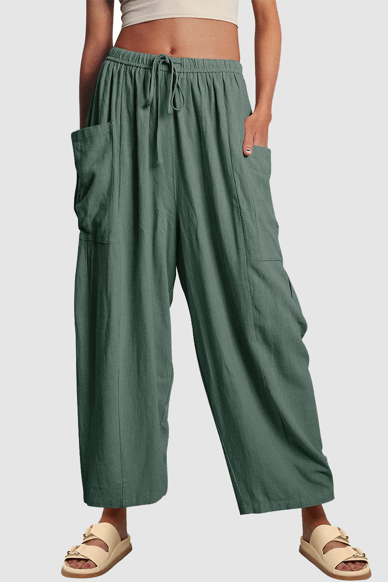 Drawstring Wide-Leg Cargo Pants