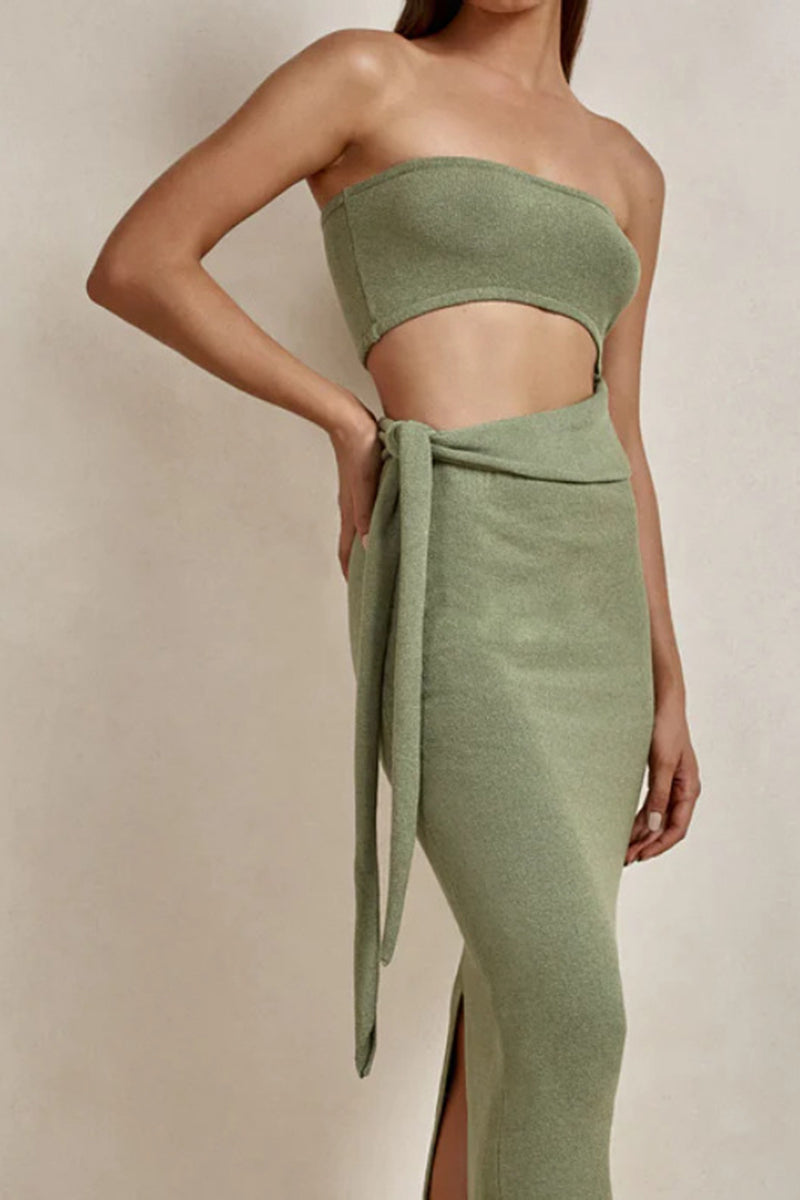 Strapless Cutout Midi Skirt Set