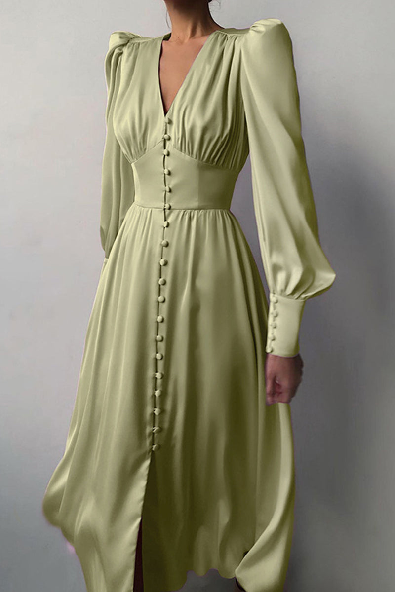 Button-Front Long Sleeve Maxi Dress