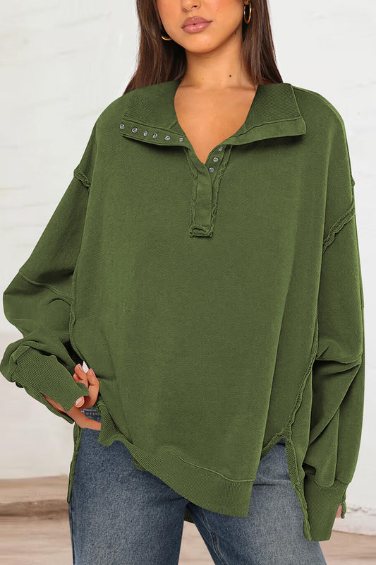 Button Collar Oversized Pullover Top