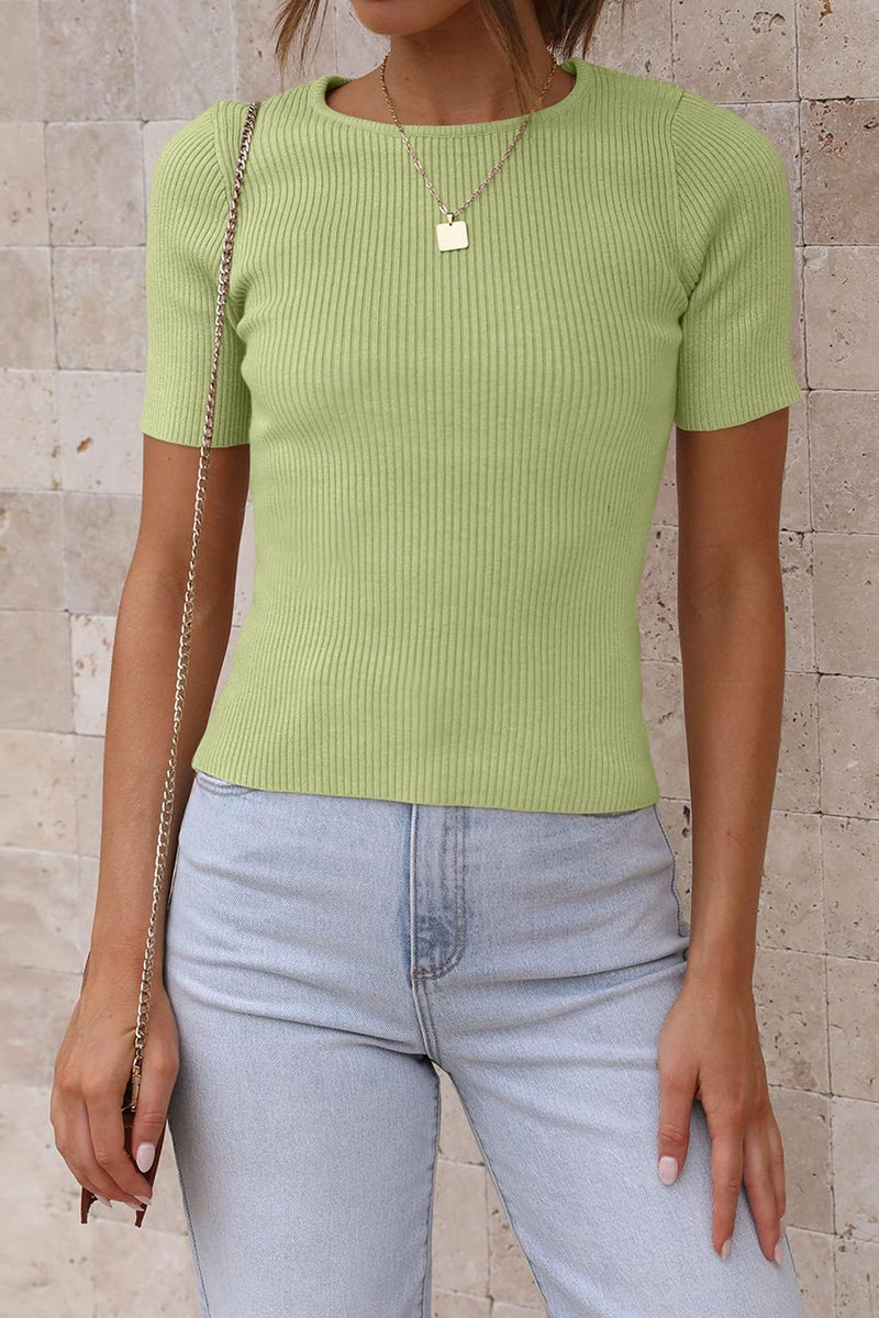 Ribbed Short-Sleeve Fitted Top