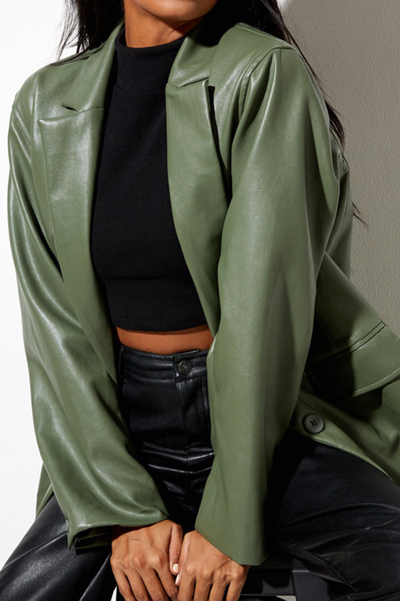 Faux Leather Blazer Jacket