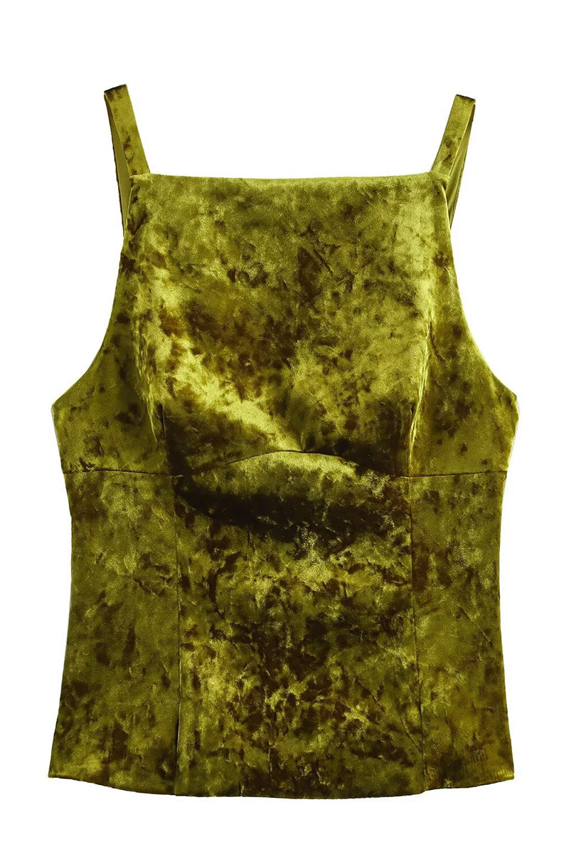 Velvet Square-Neck Sleeveless Top