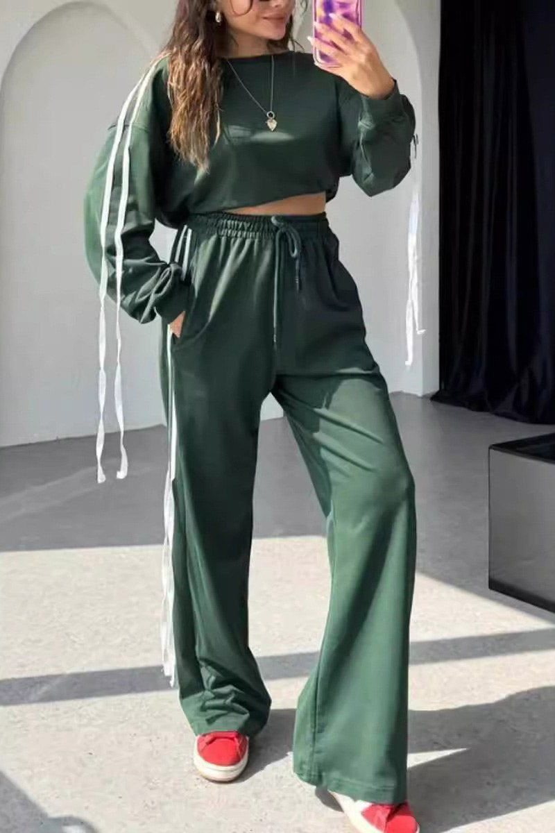 Oversized Drawstring Sleeve Top and Pants Set