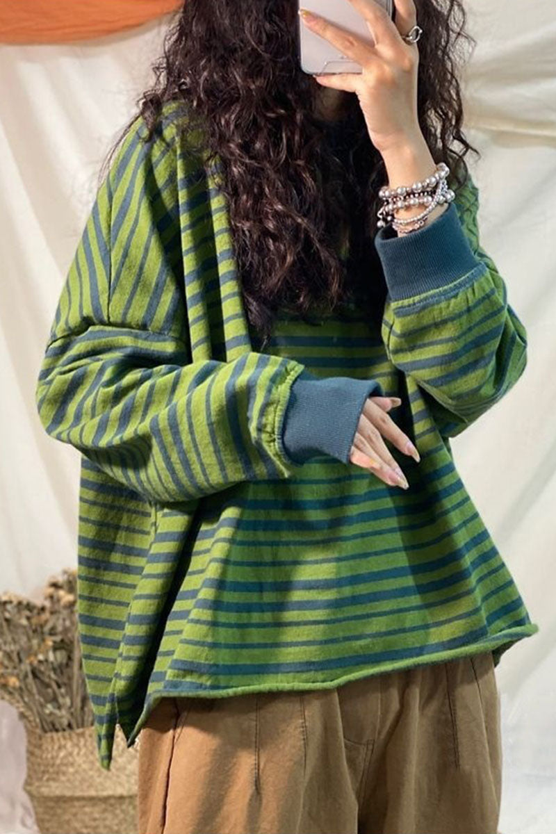 Casual Striped Oversized Long Sleeve Top