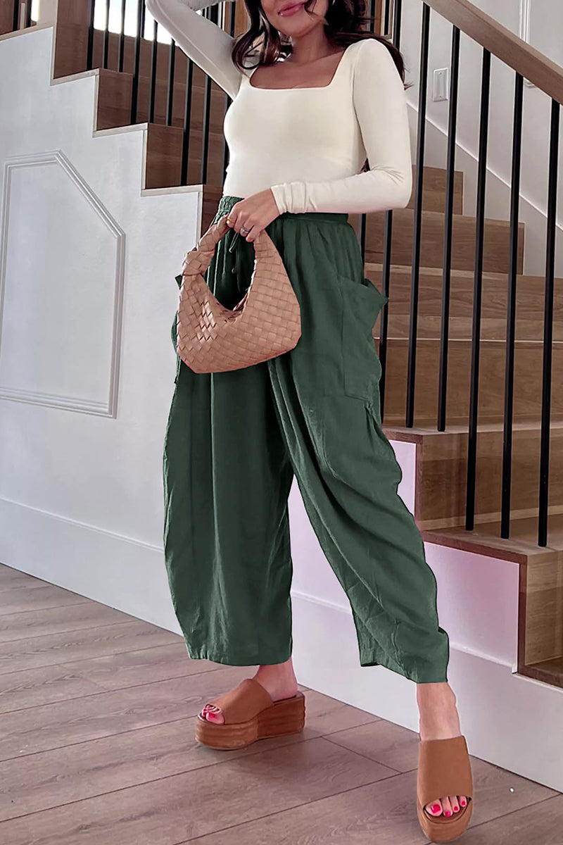 Drawstring Wide-Leg Cargo Pants