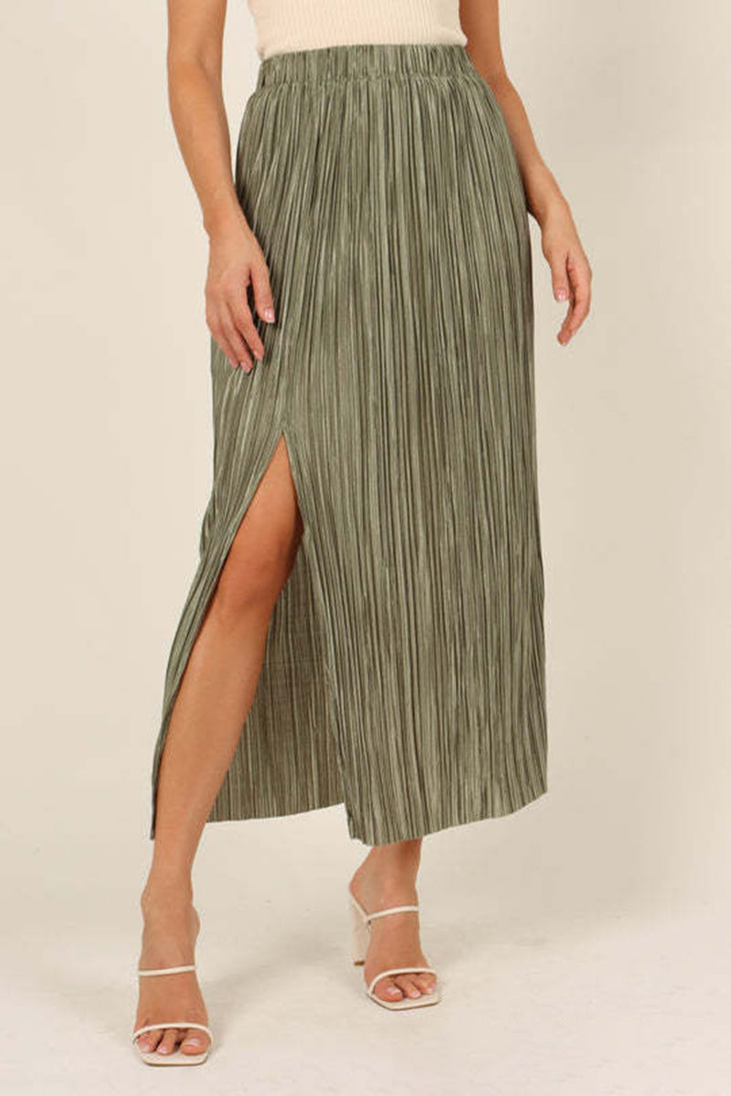 Pleated Midi Skirt with Side Slit