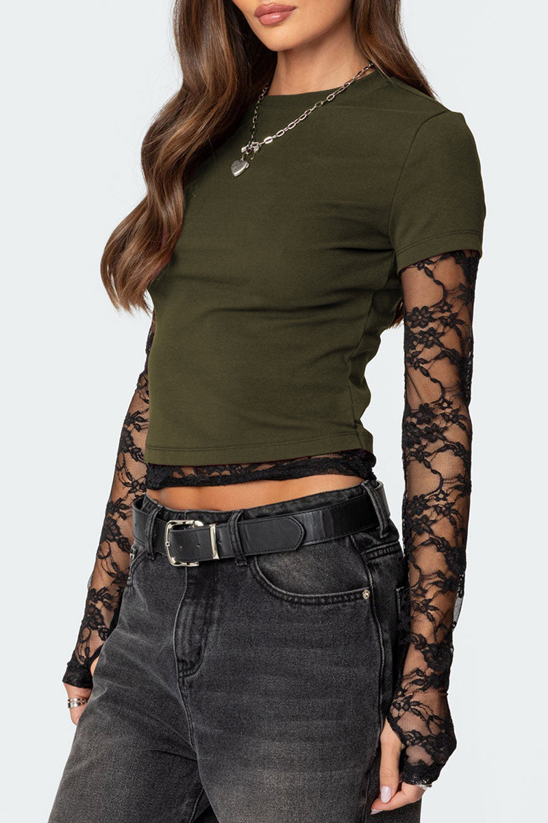 Layered Lace Sleeve Crop Top