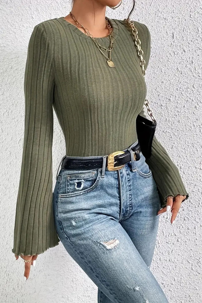 Ribbed Knit Top with Flared Sleeves