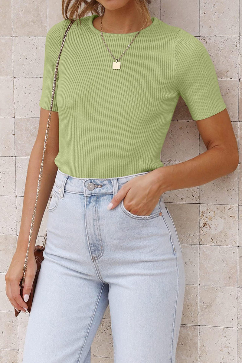 Ribbed Short-Sleeve Fitted Top