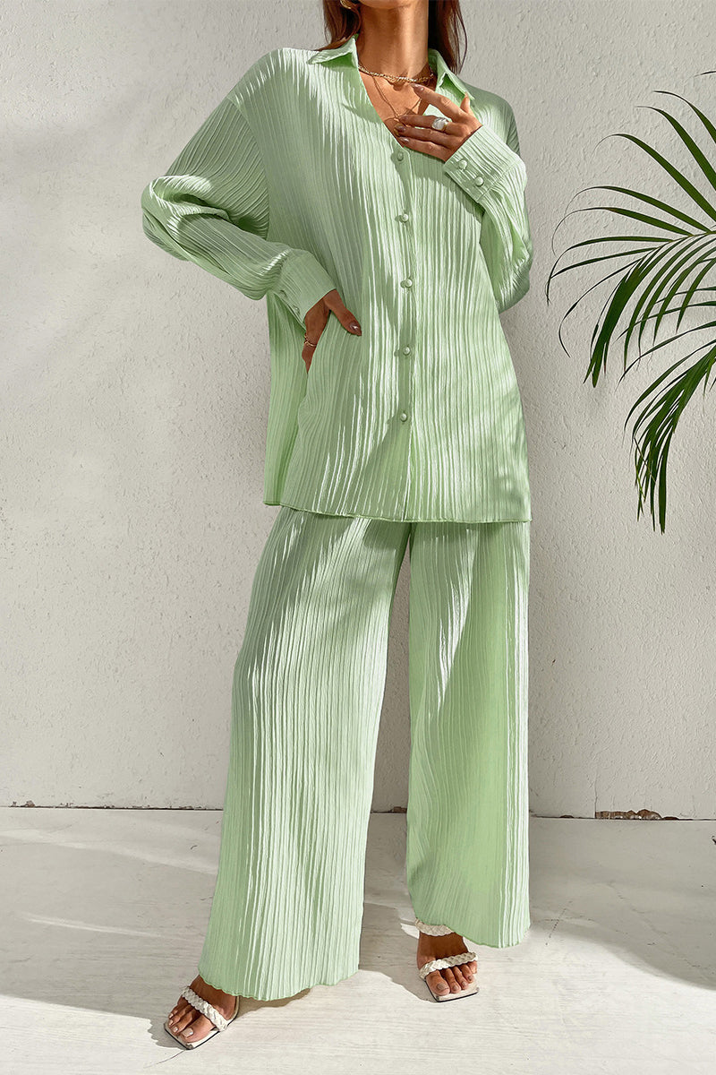 Pleated Shirt and Pants Set