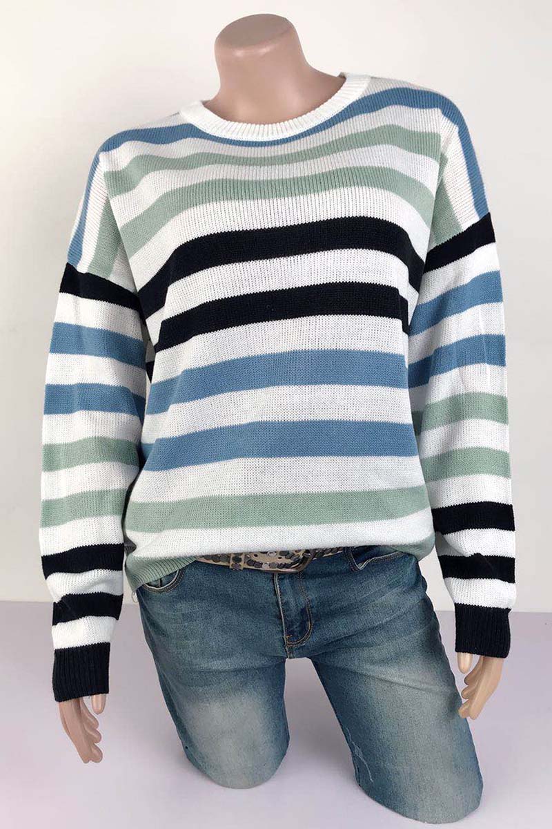 Striped Colorblock Pullover Sweater