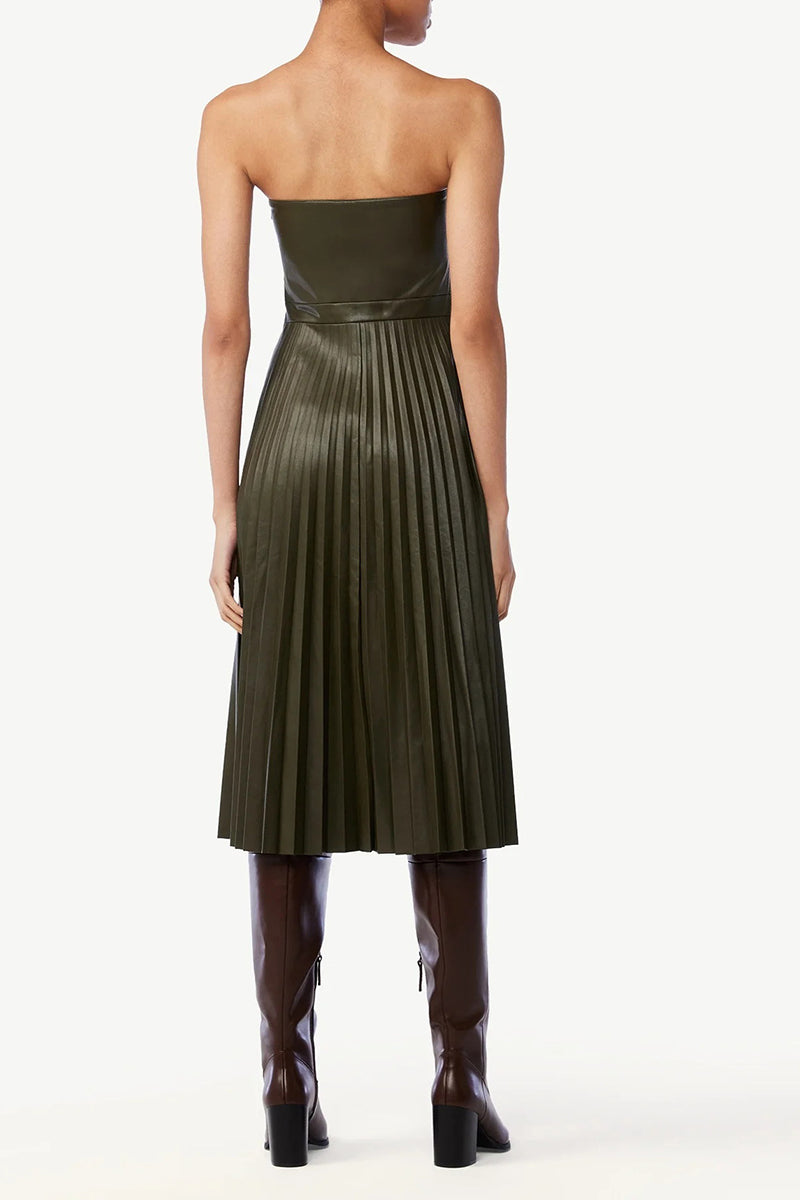 Pleated Strapless Midi Dress