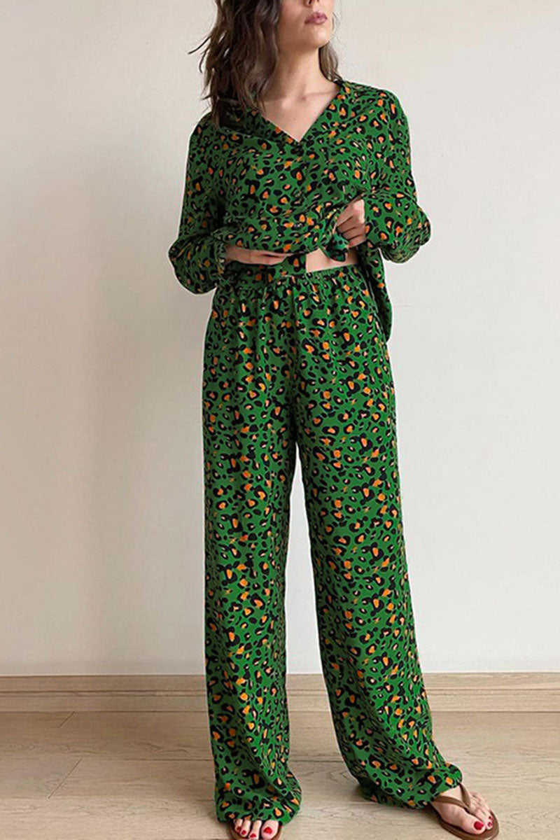 V-Neck Printed Pajama Set