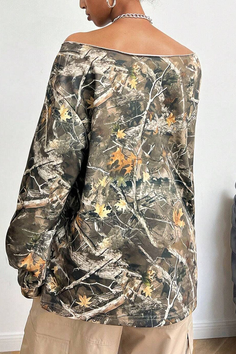 Camouflage Off-Shoulder Top