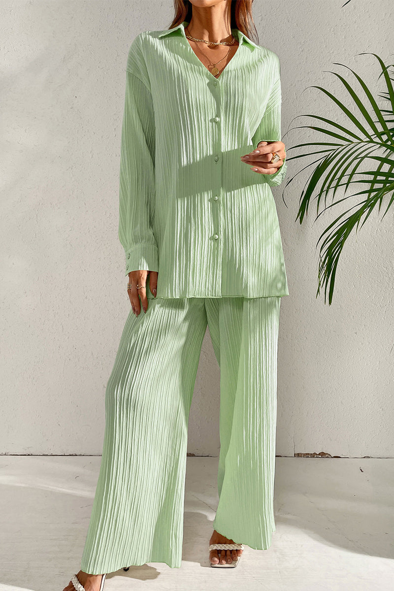 Pleated Shirt and Pants Set