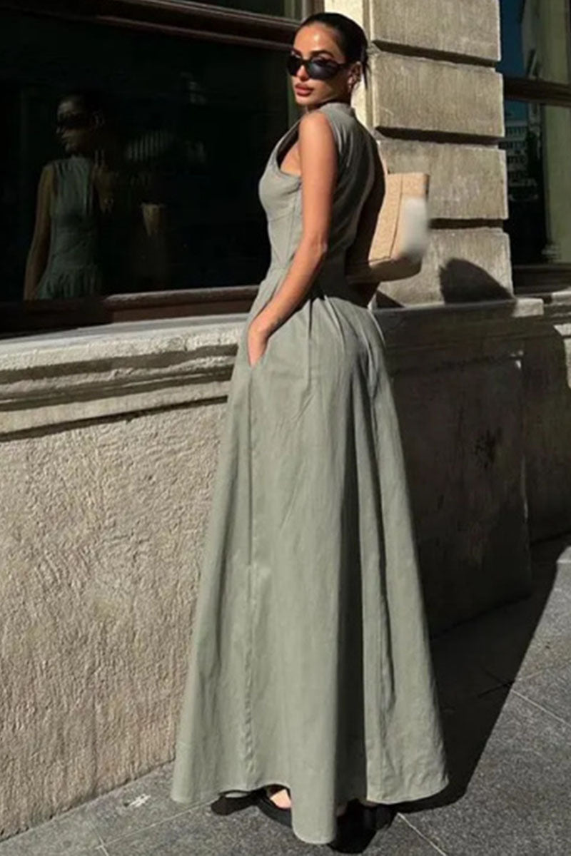 Sleeveless Pleated Maxi Dress