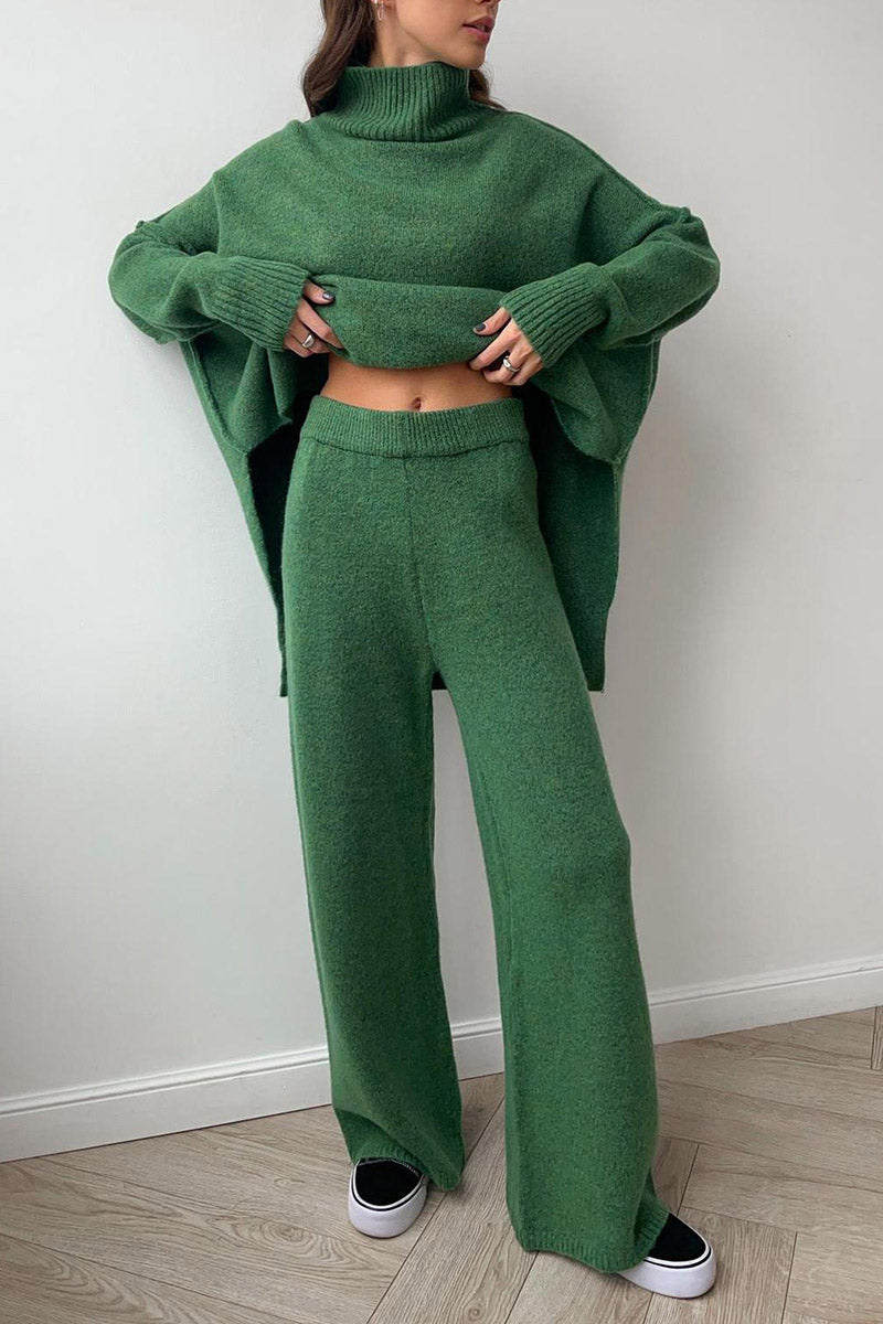 Knit Cozy Top and Wide Leg Pants Set