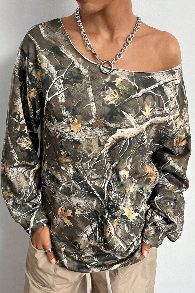 Camouflage Off-Shoulder Top