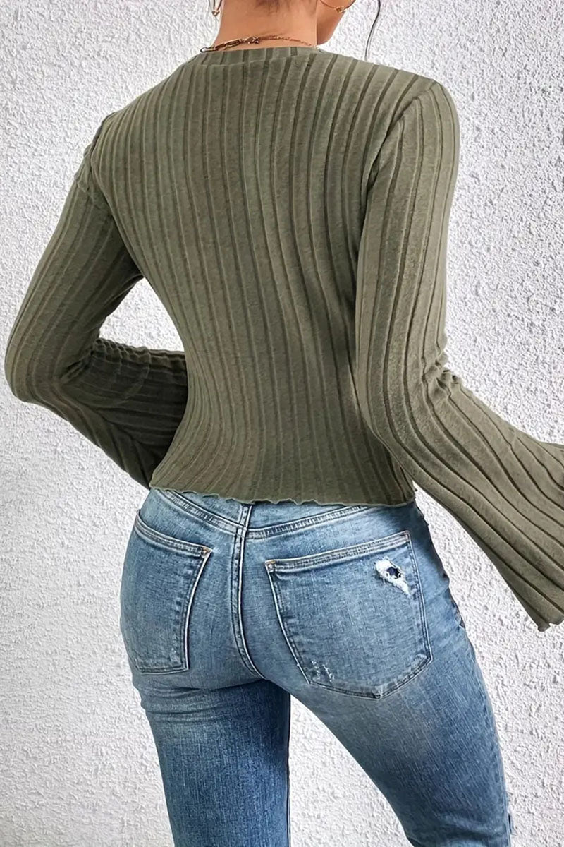 Ribbed Knit Top with Flared Sleeves