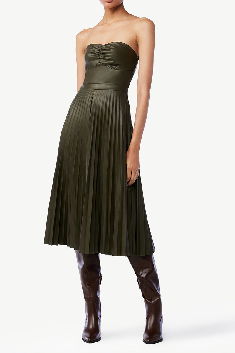 Pleated Strapless Midi Dress