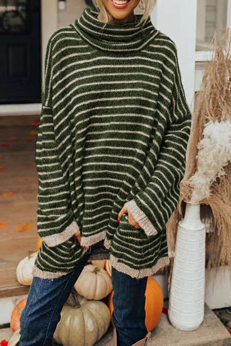 Striped Turtleneck Knit Sweater