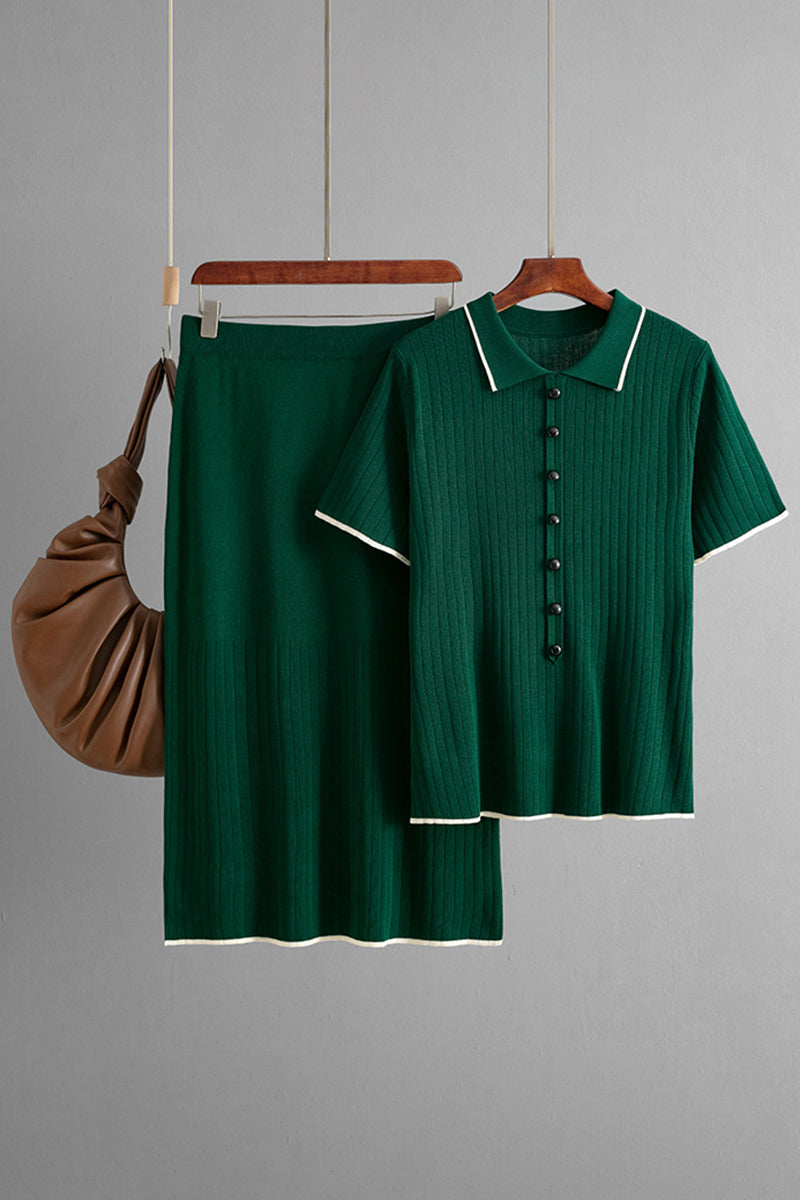 Ribbed Polo and Skirt Set