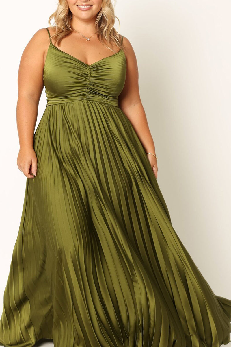 Pleated Maxi Dress with Ruched Bodice