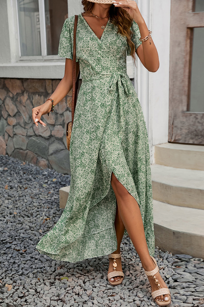 Floral Wrap Dress with High Slit