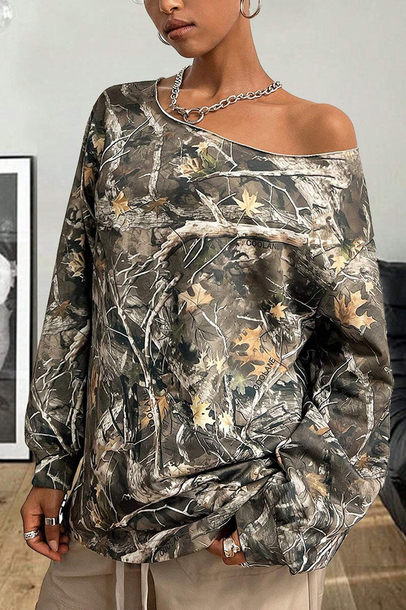 Camouflage Off-Shoulder Top