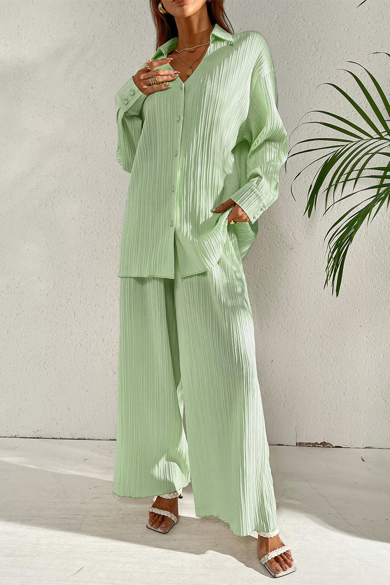 Pleated Shirt and Pants Set