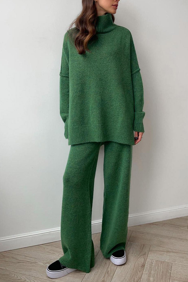 Knit Cozy Top and Wide Leg Pants Set