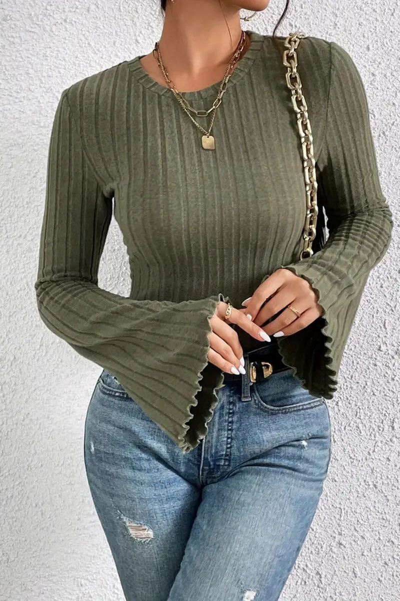 Ribbed Knit Top with Flared Sleeves