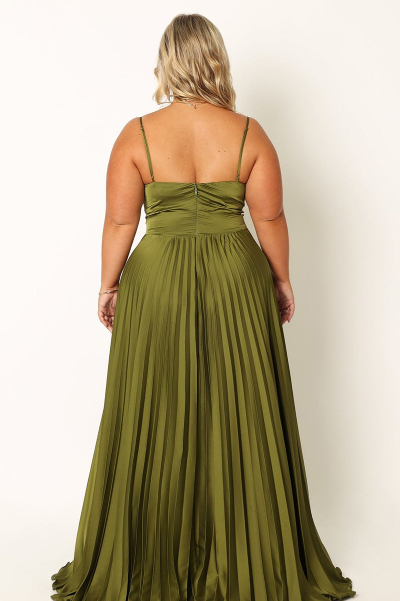 Pleated Maxi Dress with Ruched Bodice