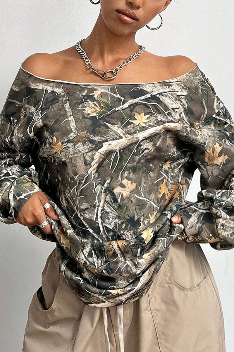 Camouflage Off-Shoulder Top