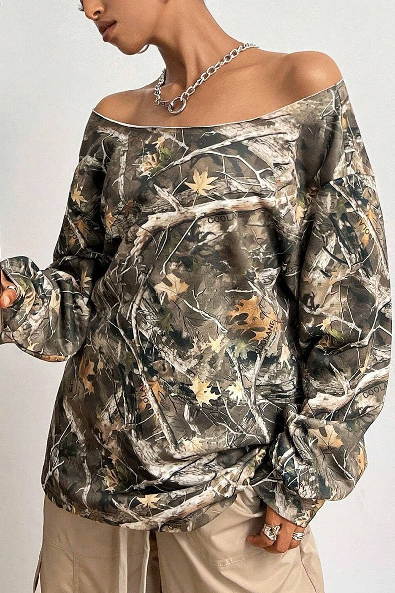 Camouflage Off-Shoulder Top