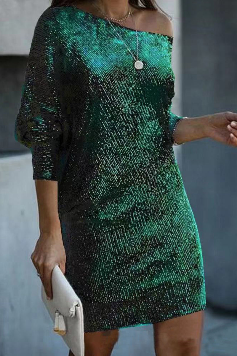 One-Shoulder Sequin Shift Dress