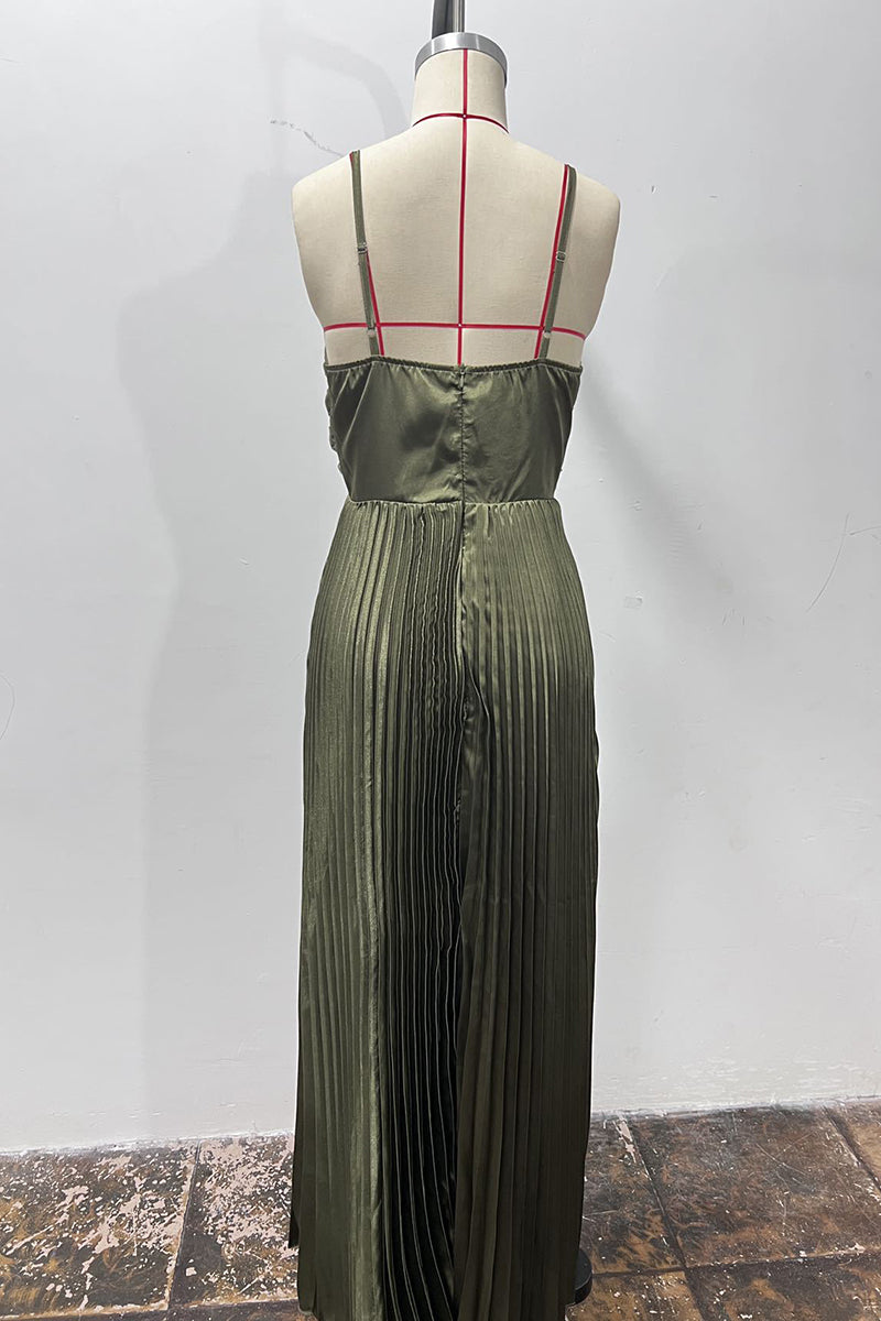 Pleated Maxi Dress with Ruched Bodice