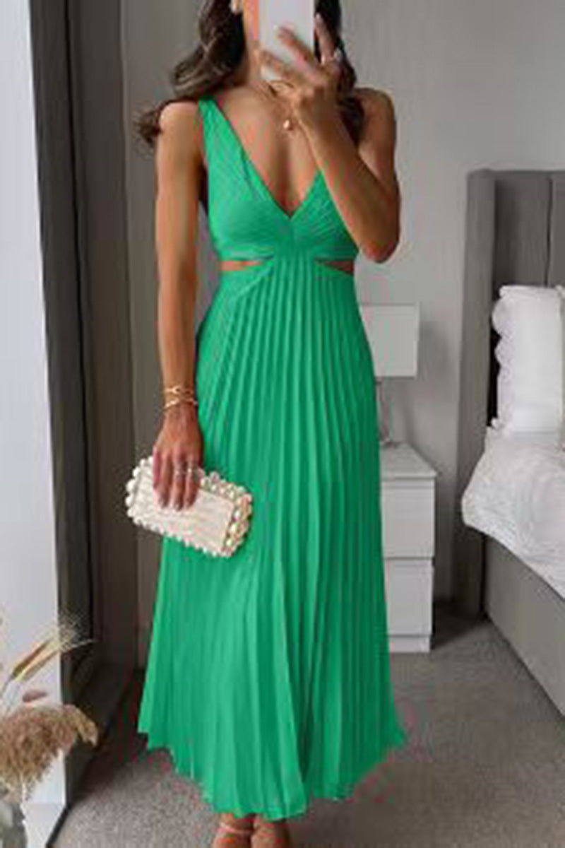 Pleated Cutout Midi Dress