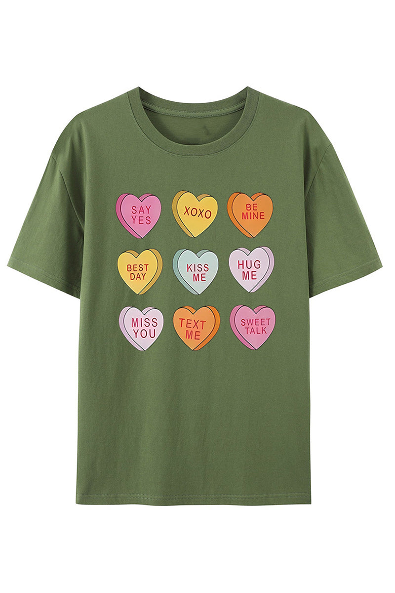 Graphic Heart Print Casual T-Shirt