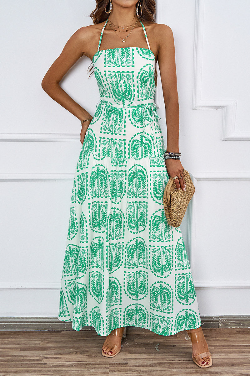 Halter Maxi Dress with Boho Print