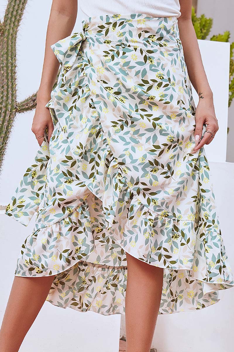 Printed Tie-Slit Maxi Skirt