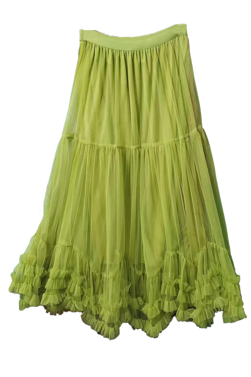 Ruffled Tiered Mesh Skirt