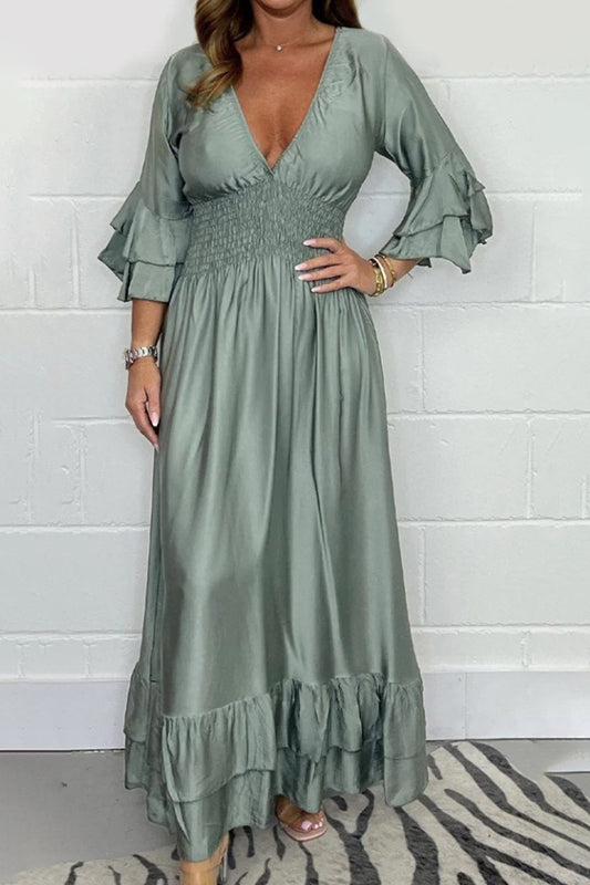 Ruffle Sleeve Smocked Waist Maxi Dress