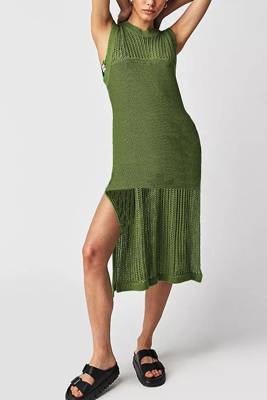 Sleeveless Knit Midi Dress with Slit