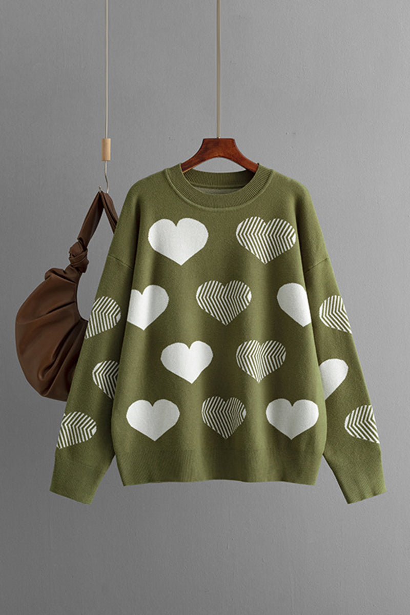 Patterned Heart Print Knit Sweater