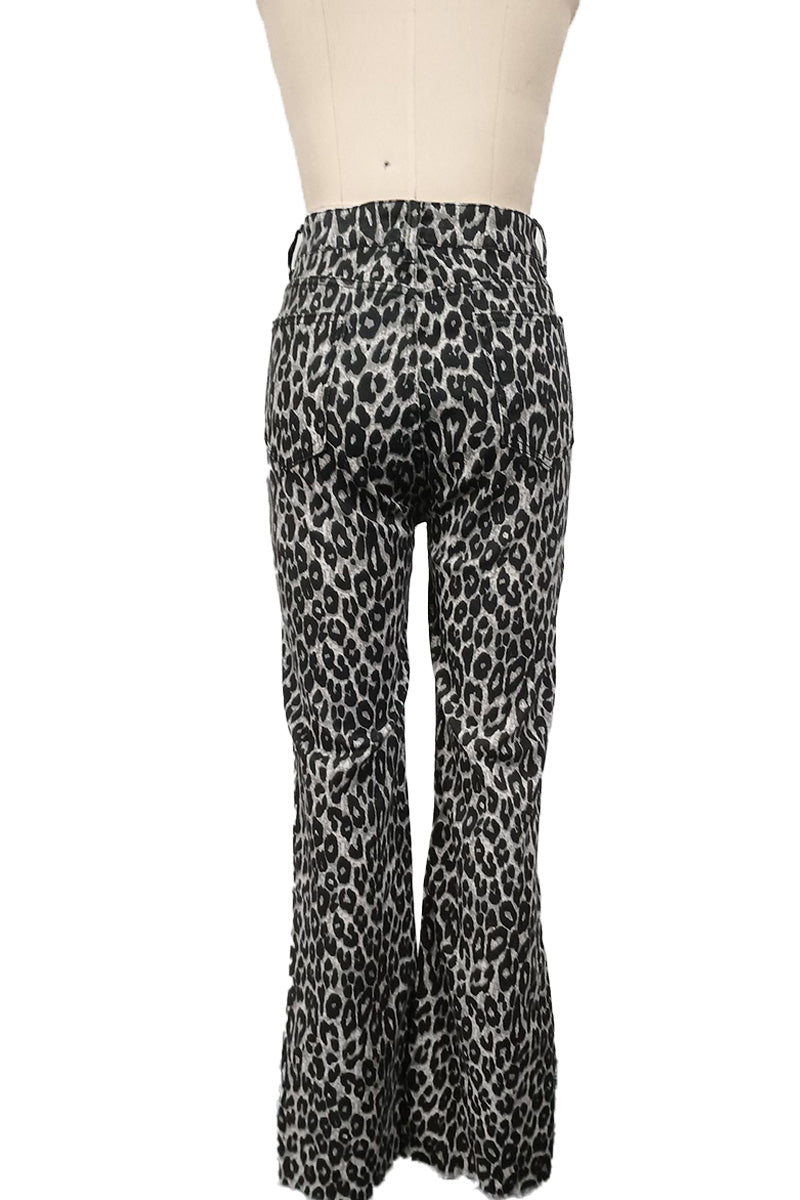 High-Waisted Leopard Print Flare Pants