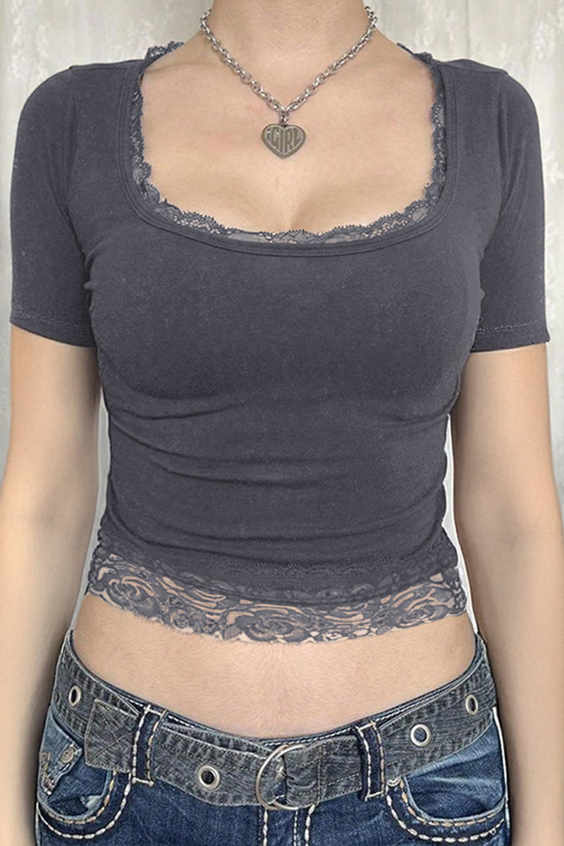 Lace Trimmed Fitted Top