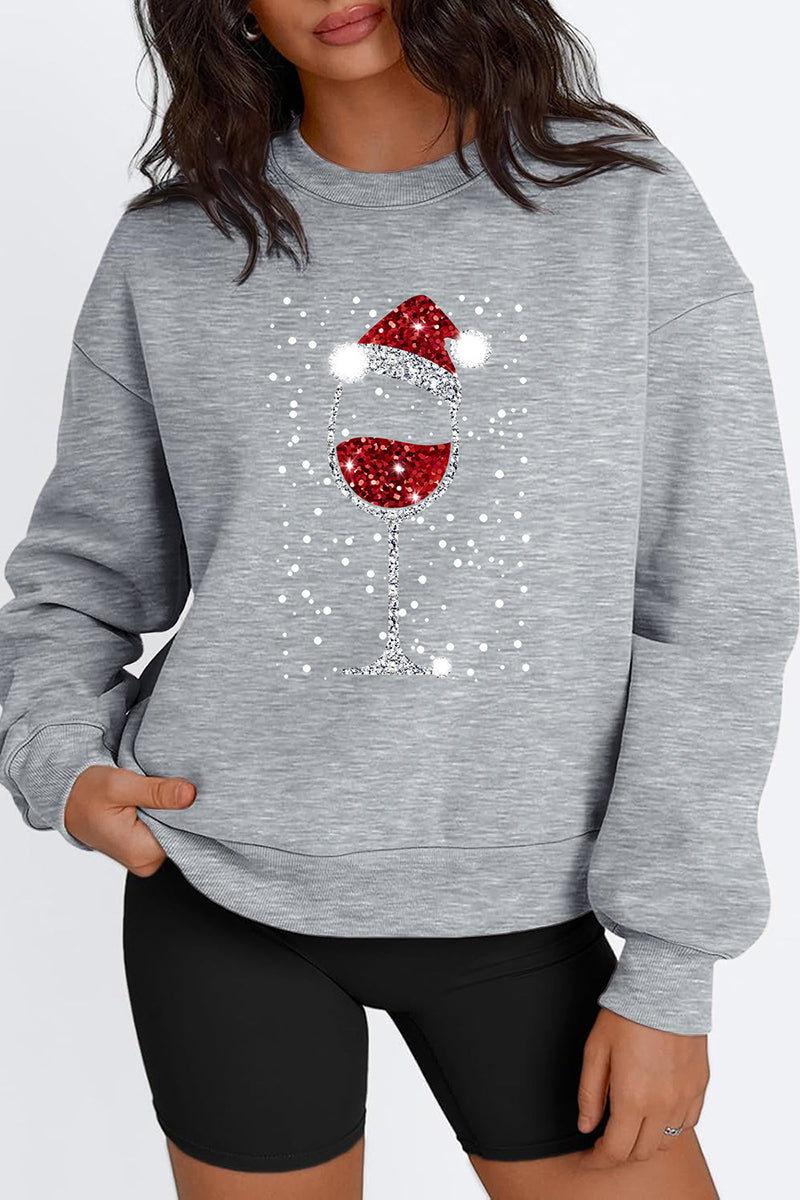 Holiday Wine Glass Round Neck Graphic Top