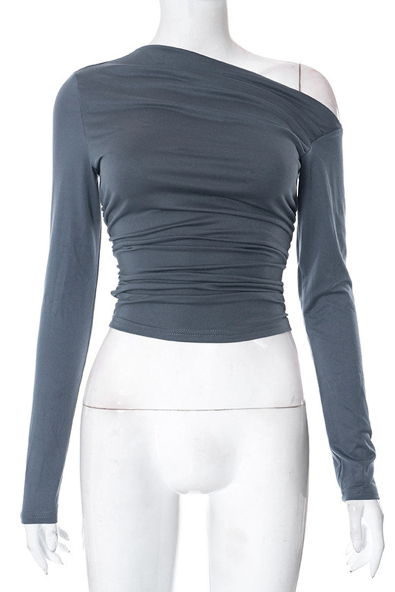 One-Shoulder Ruched Long Sleeve Top